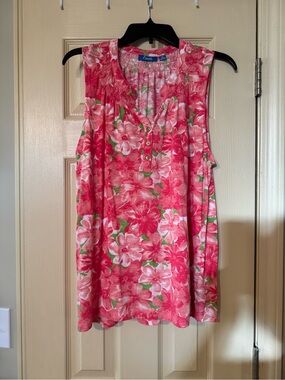 Fresh Pink Floral Sleeveless Henley Tank